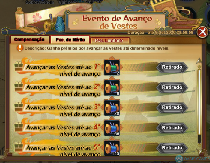 Evento de avanço de vestes