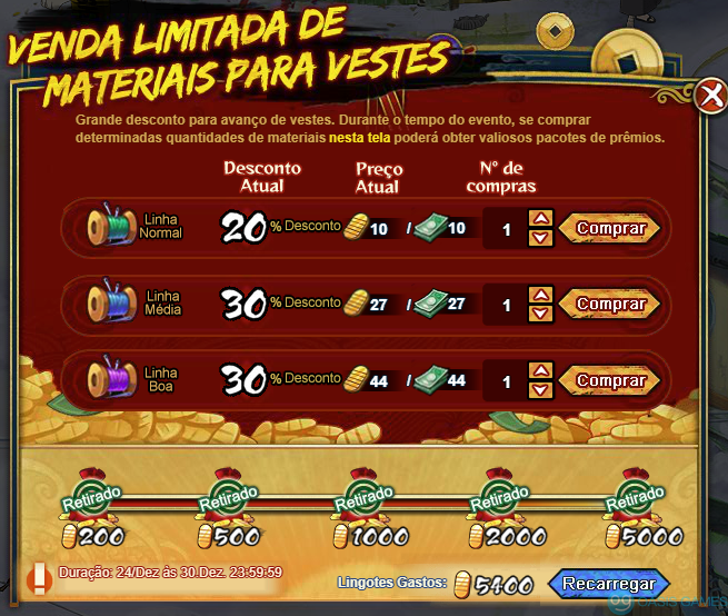 Venda limitada de vestes